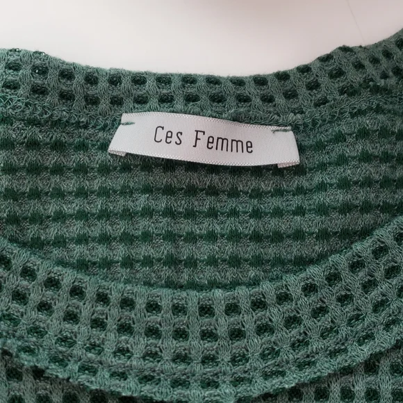 Ces Femme green waffle animal print color block long sleeve knit top small - Picture 5 of 7
